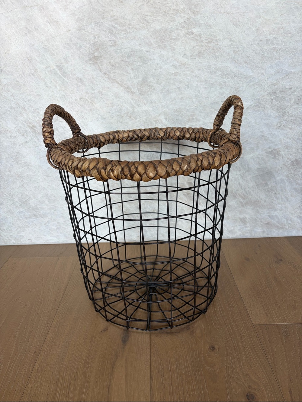 Pottery Barn Woven Handle Wire Storage Basket, Excellent Condition